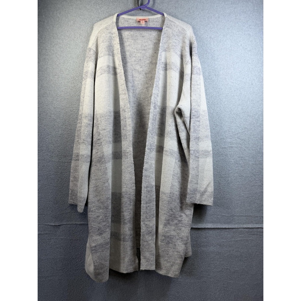 EVRI Cardigan Sweater Womens 3X Gray Plaid Open Front Long Sleeve Knit Plus